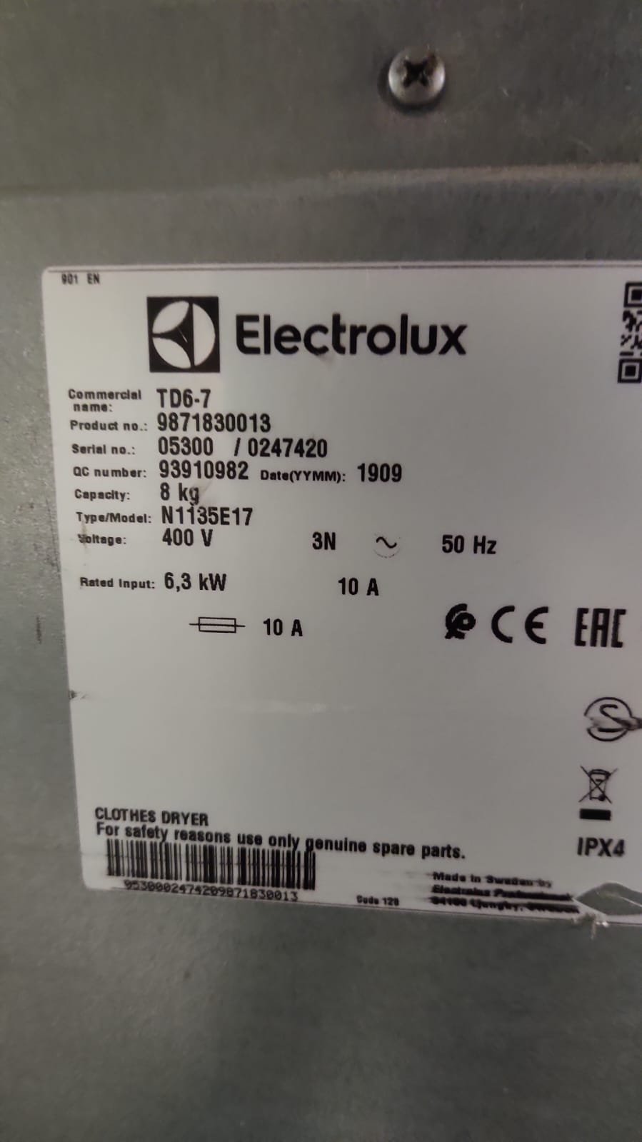 Electrolux TD6-7 Ablufttrockner 8 kg, elektrisch beheizt